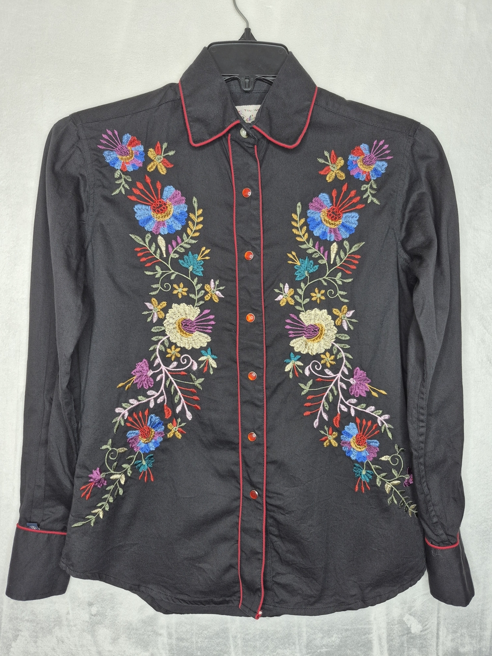 Vintage Tru-West Rockmount Ranch Wear Floral Embroidered Pearl Snap Shirt Small
